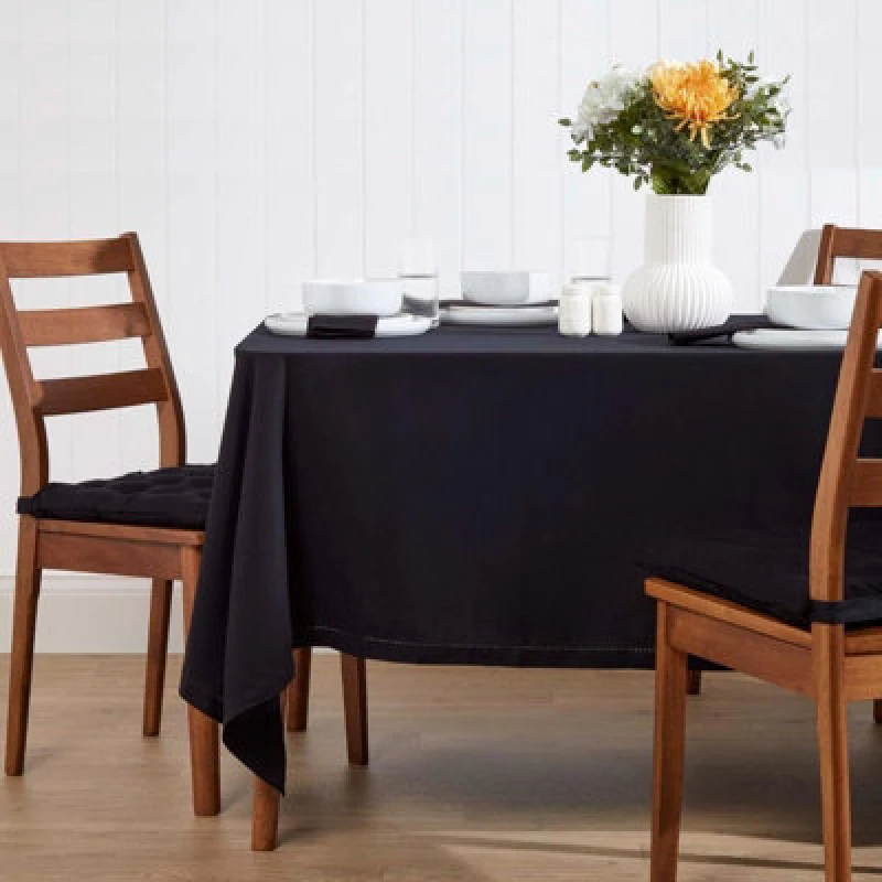 Image of Homescapes Plain Cotton Tablecloth, 137cm x 137cm Black