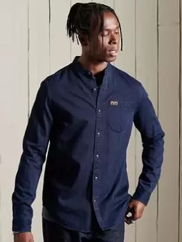 Image of Superdry Indigo Henley Workwear Shirt, Indigo, Size L, Men