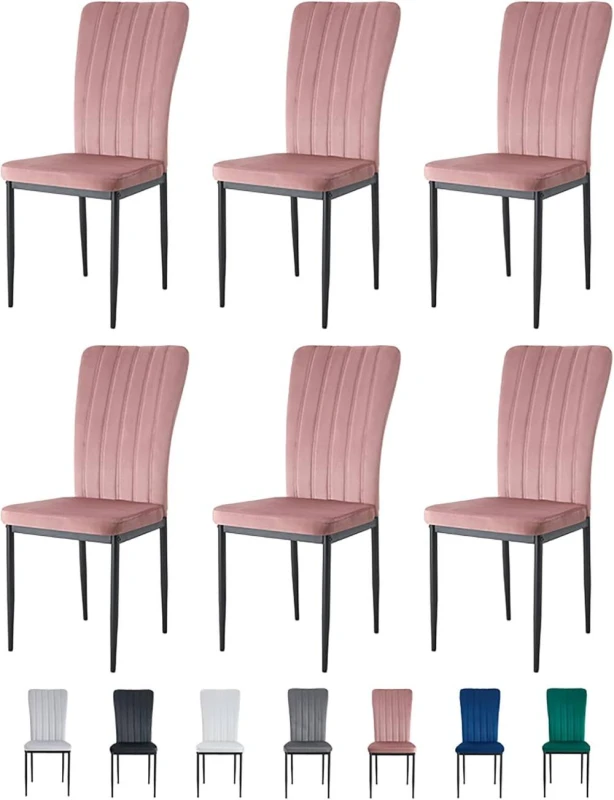 Image of MCC Direct Set of 6 High back Dining Chairs Velvet FabricKitchen/Dining Seating - Elle By MCC in Pink Pink Unisex