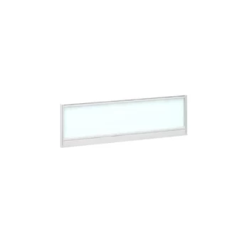 image of Straight glazed desktop screen 1200mm x 380mm - polar white with white aluminium frame