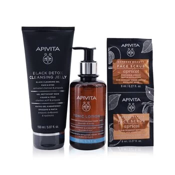 image of ApivitaIs It Clear? Cleansing & Soothing Set: Cleansing Jelly 150ml+ Tonic Lotion 200ml+ Face Scrub with Apricot 2x8ml 3pcs