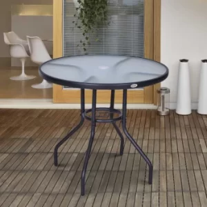 Image of Outsunny Outdoor Round Dining Table Tempered Glass Top Steel w/ Parasol Hole 80cm