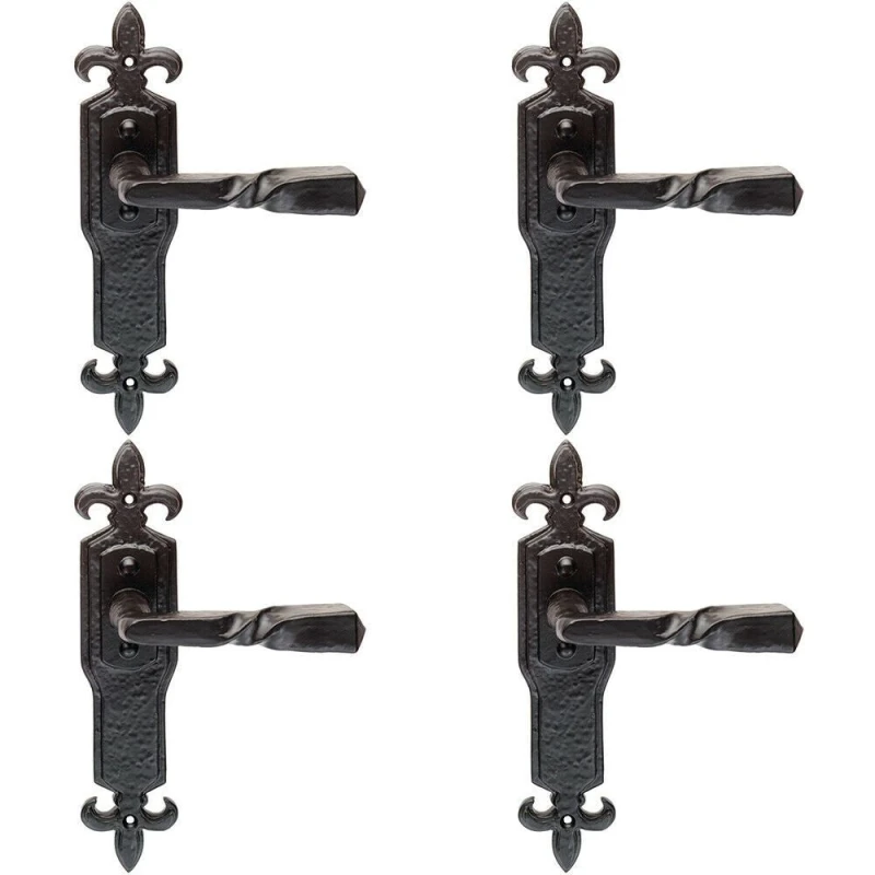 Image of Loops 4x PAIR Forged Twisted Ornate Lever on Latch Backplate 226 x 50mm Black Antique Black