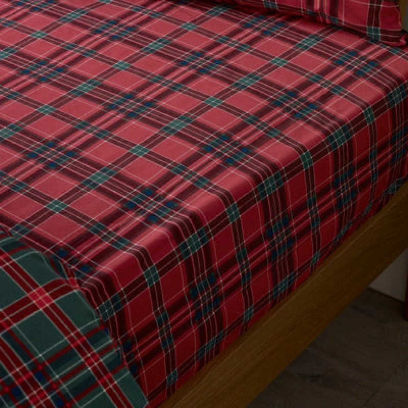 Image of Catherine Lansfield Tartan Check Double Fitted Sheet Red
