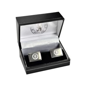 image of Chelsea Stainless Steel Engraved Oblong Crest Boxed Cufflinks