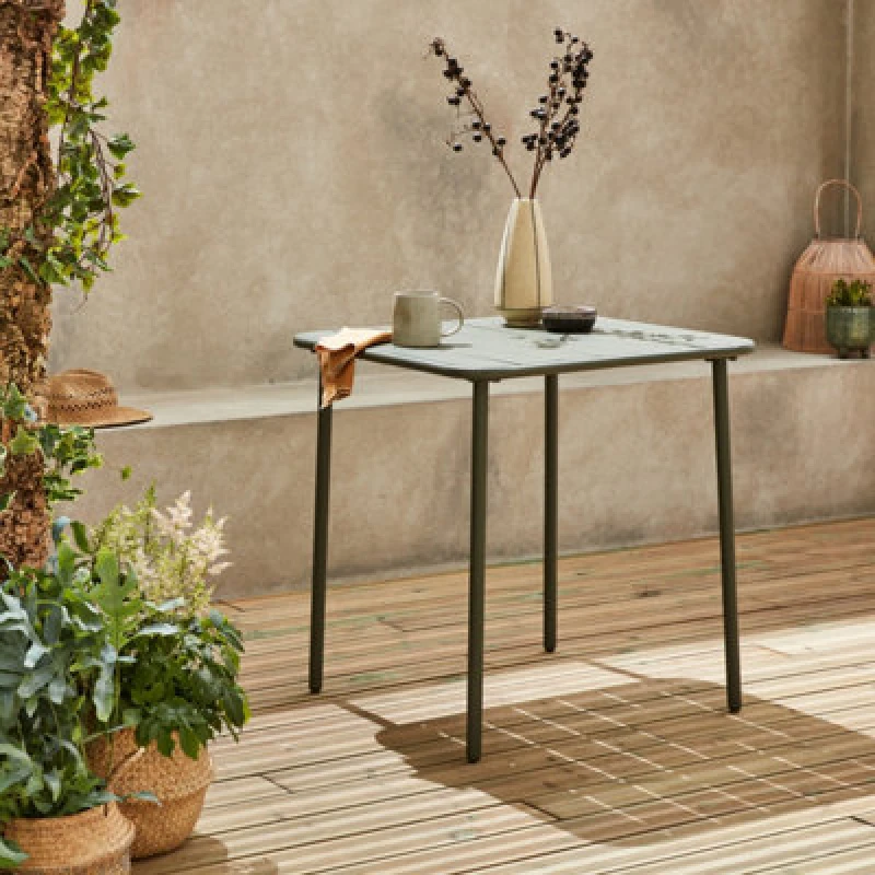 Image of 2-Seater Square Steel Garden Table Khaki Green - Sweeek