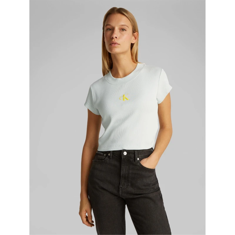 Image of Calvin Klein Jeans Womens Monogram Fitted Cropped Baby Tee Sprout Green female 14 (L)