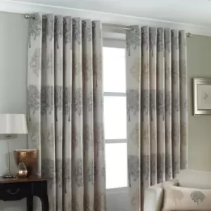 Image of Paoletti Oakdale Tree Motif Ringtop Eyelet Curtains (Pair) Polyester Silver (117X183Cm)