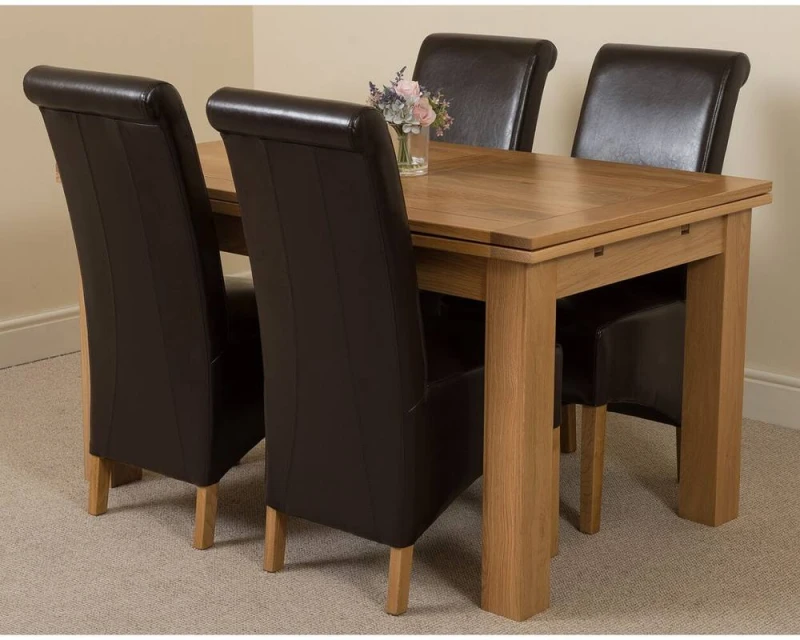 Image of Thats Furniture Richmond 140-220cm Oak Extending Dining Table + 4 Montana Leather Chairs in Brown Brown Unisex