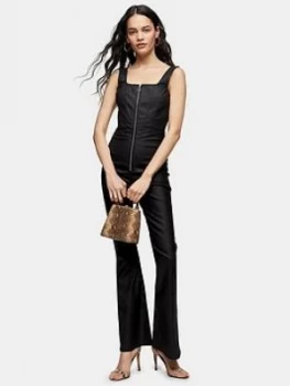 Image of Topshop Coated Joni Catsuit - Black, Size 8, Women