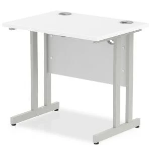 image of Trexus Desk Rectangle Cantilever Silver Leg 800x600mm White Ref