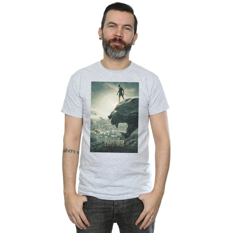 Image of Marvel Marvel Men Black Panther Poster T-Shirt in Grey Size: Small Grey S Male 5057736580899