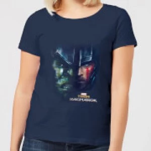 Image of Marvel Thor Ragnarok Hulk Split Face Womens T-Shirt - Navy - L