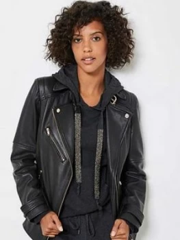 Image of Mint Velvet Cropped Embellished Trim Hoodie - Charcoal