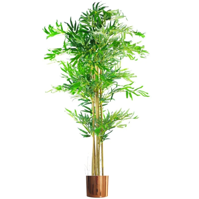 Image of Leaf 150cm (5ft) Realistic Artificial Bamboo Plants Trees - XL with Copper Metal Planter Green