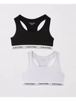 Image of Calvin Klein Girls 2 Pack Bralette - Lavender/Black/Multi, Size Age: 12-14 Years, Women