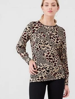 Image of Oasis Animal Balloon Sleeve Crew Neck - Natural, Size L, Women