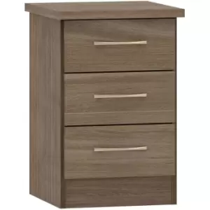 image of Seconique Nevada 3 Drawer Bedside - Rustic Oak Effect