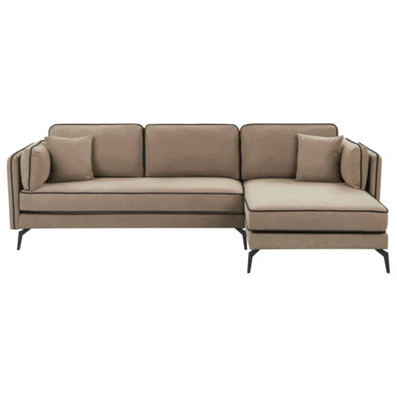 Image of Beliani Corner Sofa 3 Seater Altan Fabric Light Brown Left Hand