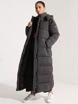 image of Superdry Grid Longline Padded Coat - Black, Size 12, Women