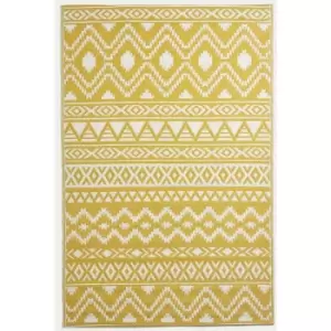 Image of HOMESCAPES Anna Aztec Yellow & White Outdoor Rug Runner, 75 x 200cm - Yellow and White