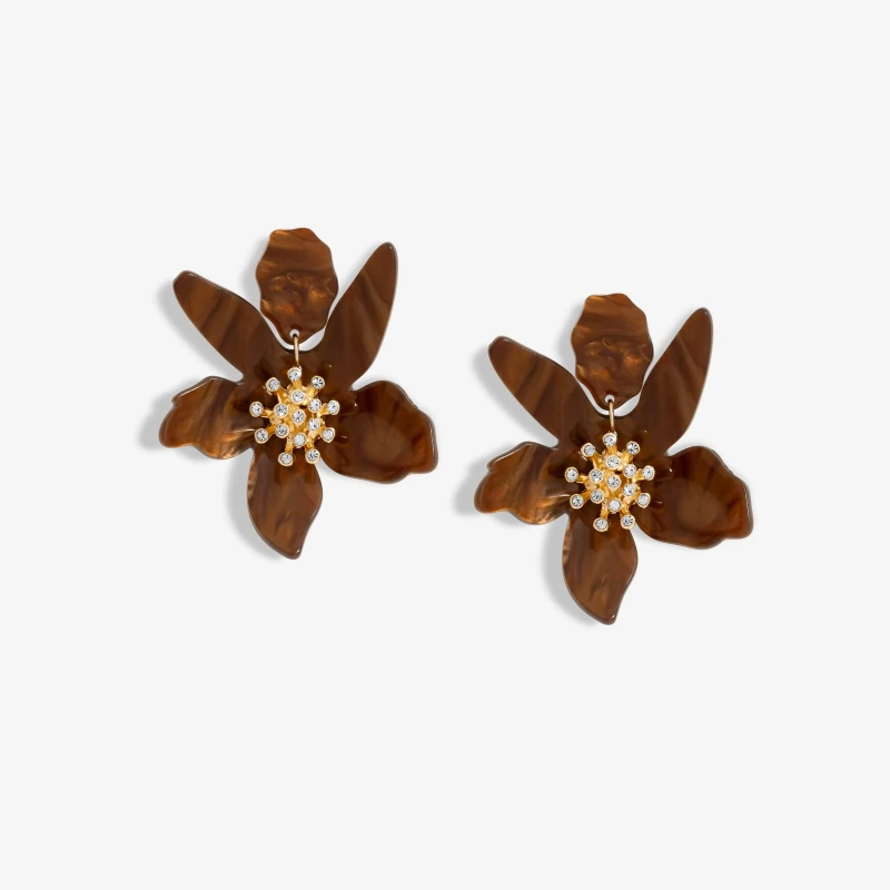 Image of Mood Gold Tort Resin Statement Flower Earrings Gold