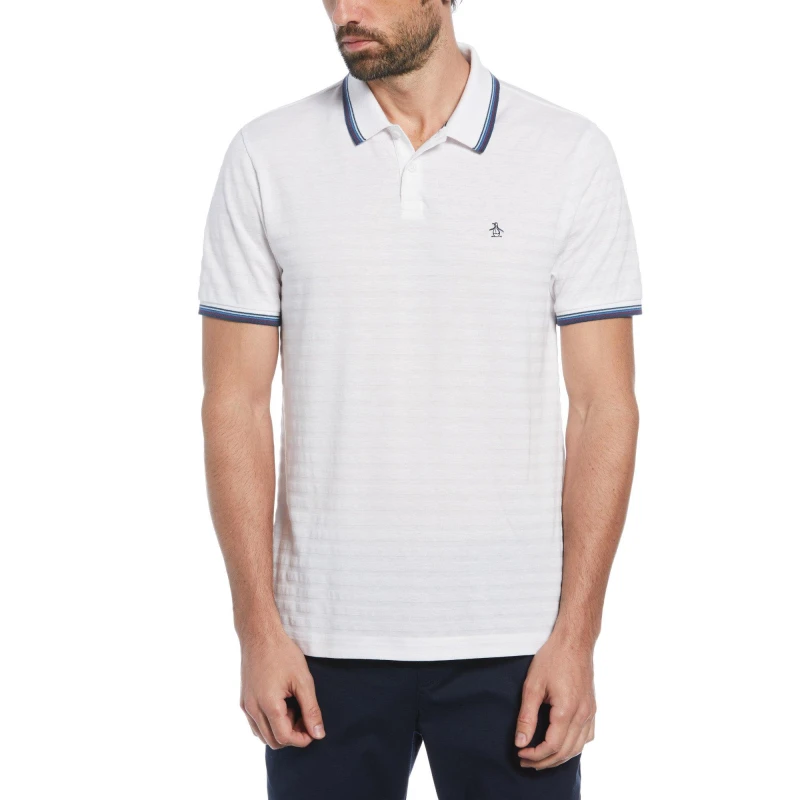 Image of Original Penguin Mens Cotton Solid Short Sleeve Polo Shirt Bright White male Small