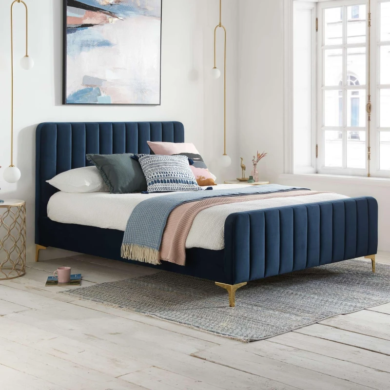 Image of Birlea Beauly 4ft6 Double Blue Velvet Fabric Bed Frame