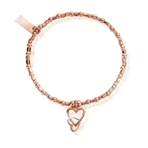 image of ChloBo Sterling Silver Rose Gold Plated Mini Cube Interlocking Love Heart Bracelet