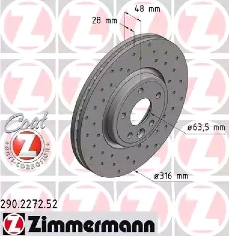 Image of ZIMMERMANN 290.2272.52 Brake disc Front Axle, Perforated, Coated, High-carbon Brake Disc (82)