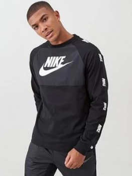 Image of Nike Hybrid Nylon Taped Long Sleeved T-Shirt - Black Size M Men