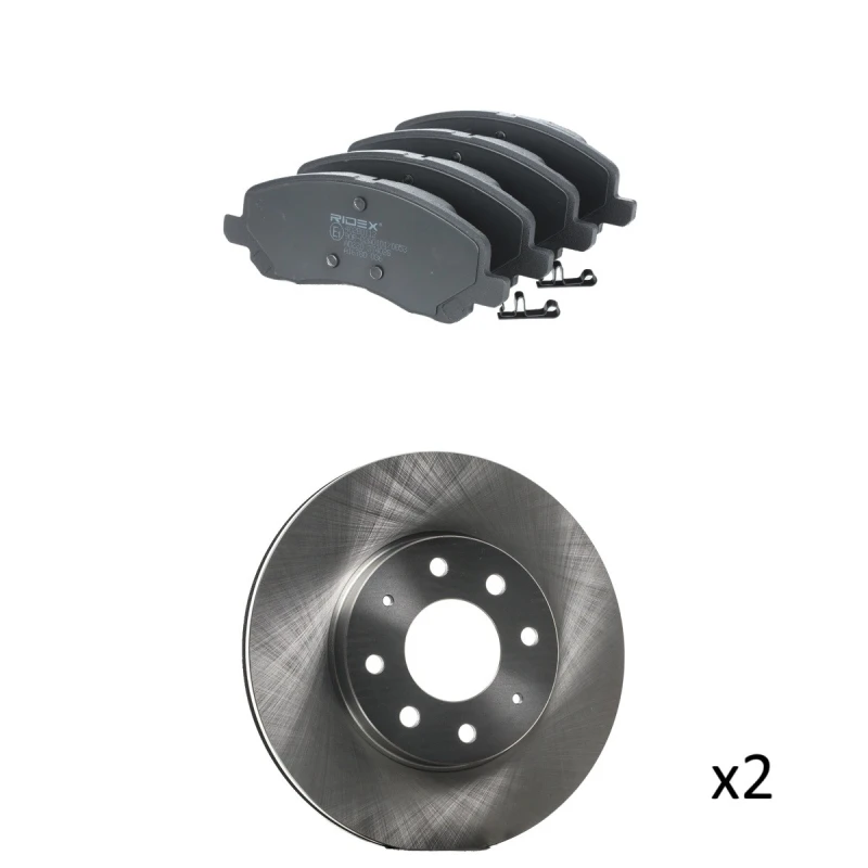 Image of RIDEX 3405B2728 Brake disc and pads set Front Axle, Brake Disc Type: internally vented, with acoustic wear warning Brake Set,disc brakes (3405)