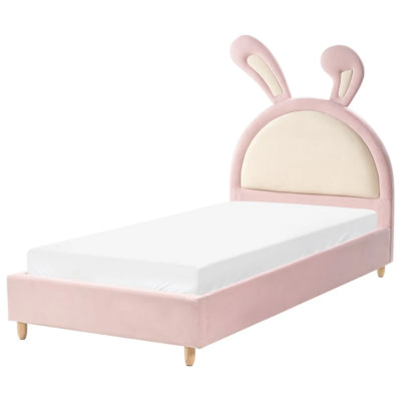 Image of Beliani Kids Bed Rabbit Velvet Lallias 90 X 200 Cm (Eu Single) Pink