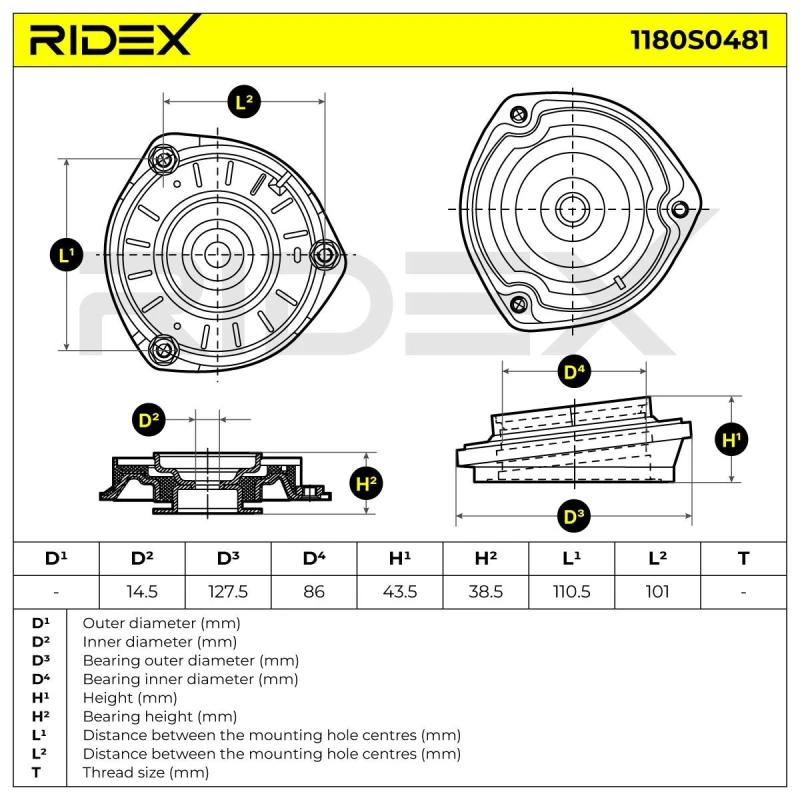 Image of RIDEX Top strut mount RIDEX 1180S0481