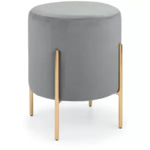 image of Stool Grey Velevet Fabric Upholstered Gold Legs - Harrow