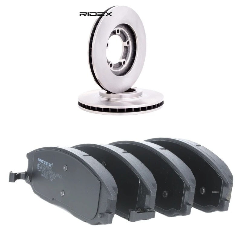 Image of RIDEX 3405B1990 Brake disc and pads set Front Axle, Brake Disc Type: internally vented, with acoustic wear warning Brake Set,disc brakes (3405)