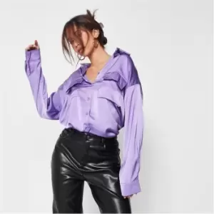 image of Missguided Pocket Detail Satin Shirt - Purple