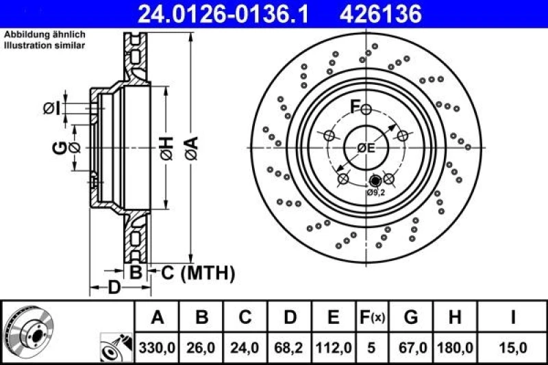 Image of ATE 24.0126-0136.1 Brake disc perforated/vented, Coated, Alloyed/High-carbon Brake Disc (82)