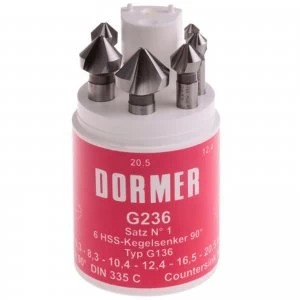 image of Dormer G2364 6 Piece HSS Tialn Tri-Flat Straight Shank 90° Countersink Set