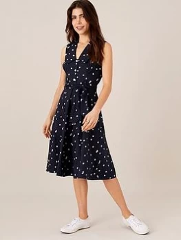 image of Monsoon Marley Spot Print Poplin Dress - Navy, Size 8, Women