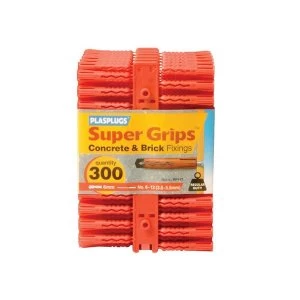 Image of Plasplugs Solid Wall Super Grips Fixings Red & Screws Pack of 20