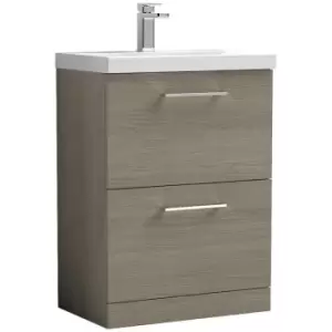 Nuie Arno Solace Oak 600mm 2 Drawer Vanity Unit with 50mm Profile Basin - ARN2533D - Solace Oak