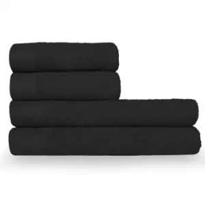 image of Textured Weave 4 Piece Hand/Sheet Towel Set Black