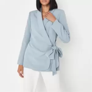 Image of Missguided Wrap Tie Tailored Blazer - Blue