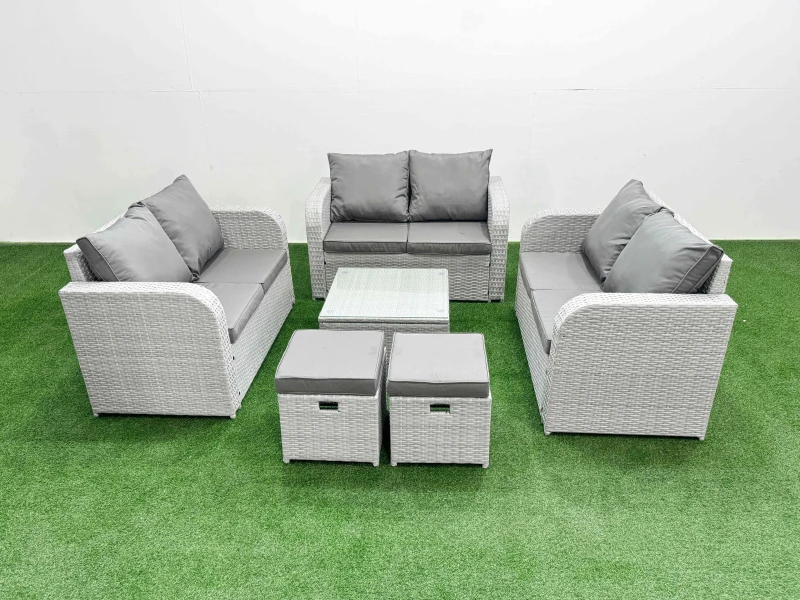 Image of Fimous 8 Seater PE Wicker Rattan Furniture Sofa Sets with Square Coffee Table 2 Seater Love Sofa 2 Stool Light Grey Light Grey