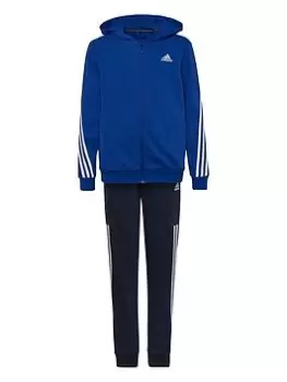 image of adidas Junior Boys 3 Stripe Overhead Hood And Jogger Set, Bright Blue, Size 15-16 Years