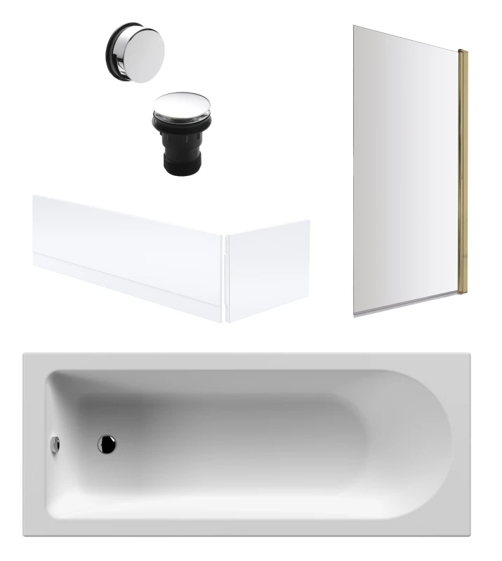 Image of Balterley Round Bath, Brushed Brass Screen, Panels, Chrome Waste 1700x700mm Silver