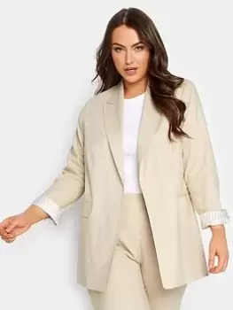 Image of Yours Linen Tailored Blazer Natural, Brown, Size 16, Women