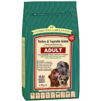 image of James Wellbeloved Grain Free Adult Turkey and Veg Dry Dog Food 1.5kg