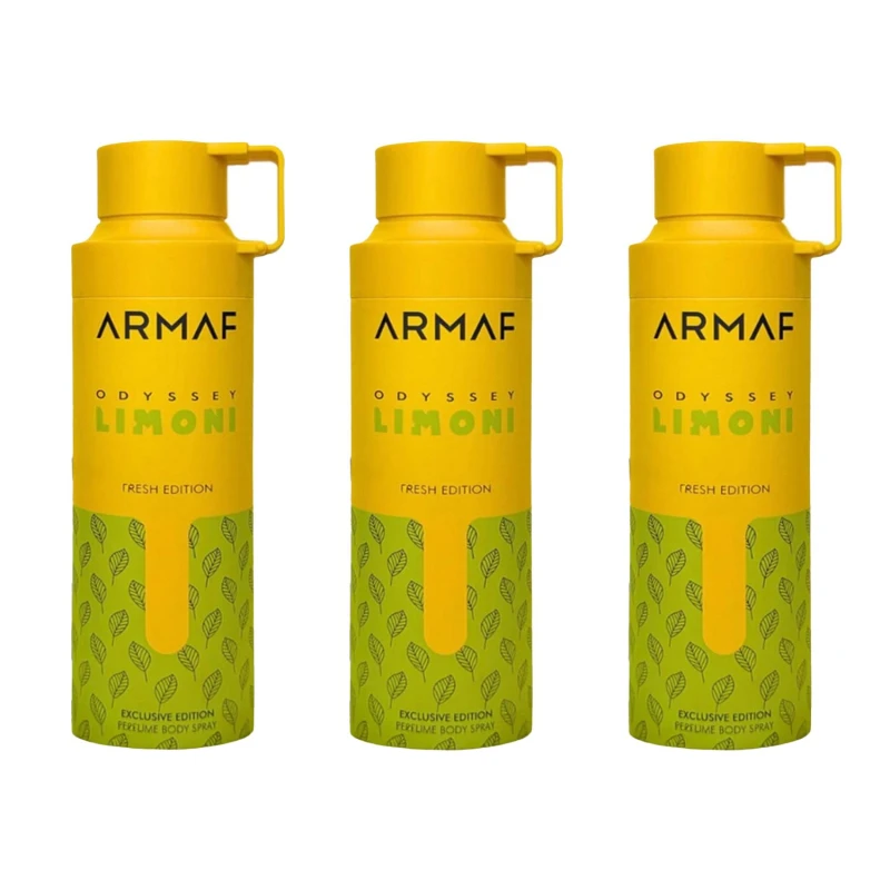 Image of Armaf Mens Odyssey Limoni Fresh Perfumed Body Spray 200ml Pack of 3 in White White Male 200ml